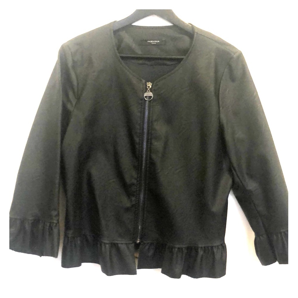 Cropped pleather jacket with ruffle details